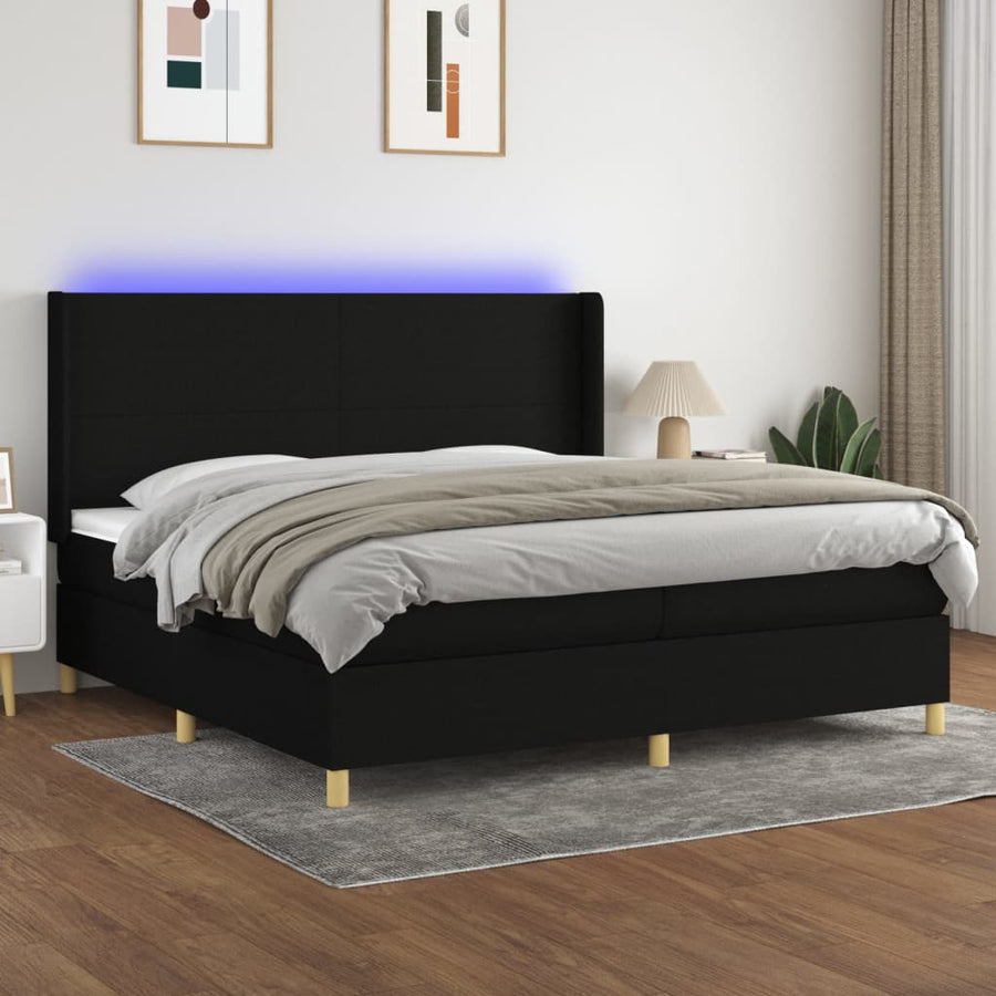 Boxspring Met Matras En Led Stof Zwart 200 x 200 cm Effen ontwerp