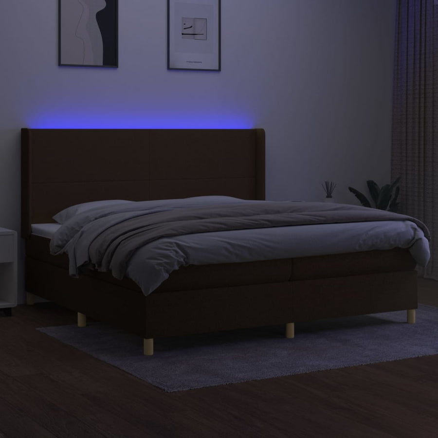 Boxspring Met Matras En Led Stof Donkerbruin 200 x 200 cm Effen ontwerp