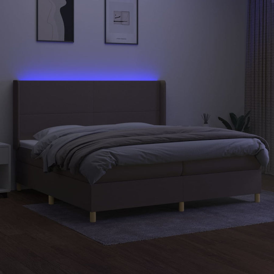 Boxspring Met Matras En Led Stof Taupe 200X200 Cm Taupe 200 x 200 cm Effen ontwerp