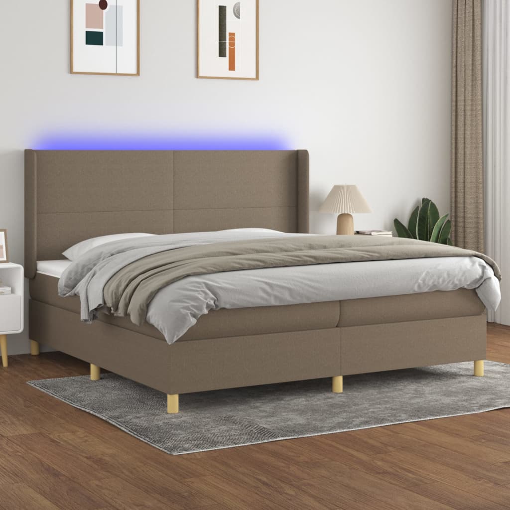 Boxspring Met Matras En Led Stof Taupe 200X200 Cm Taupe 200 x 200 cm Effen ontwerp