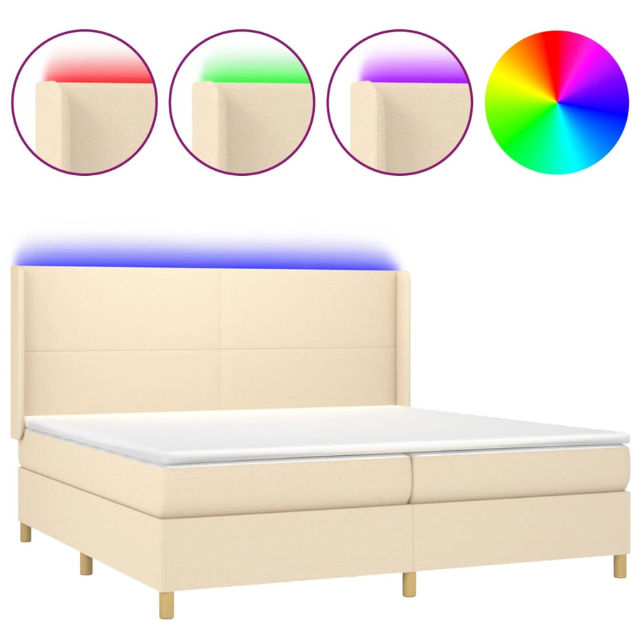 Boxspring met matras en LED stof crèmekleurig 200x200 cm 200 x 200 cm Effen ontwerp