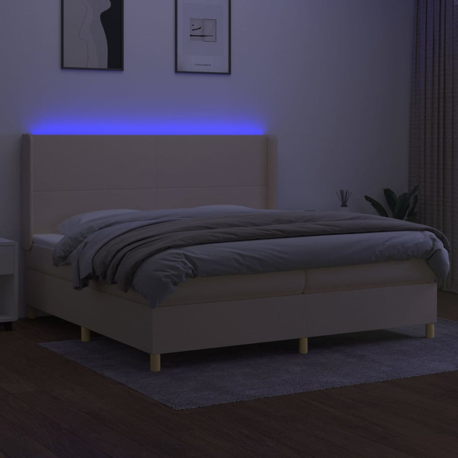 Boxspring met matras en LED stof crèmekleurig 200x200 cm 200 x 200 cm Effen ontwerp