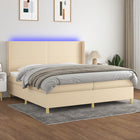 Boxspring met matras en LED stof crèmekleurig 200x200 cm 200 x 200 cm Effen ontwerp