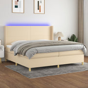Boxspring 200x200 cm crèmekleurig met matras en LED