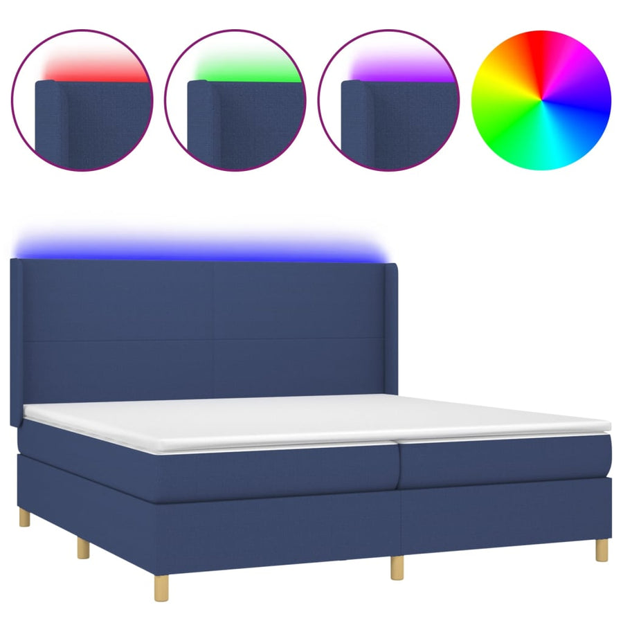 Boxspring Met Matras En Led Stof Blauw 200 x 200 cm Effen ontwerp