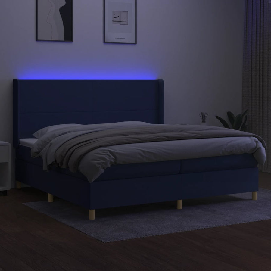 Boxspring Met Matras En Led Stof Blauw 200 x 200 cm Effen ontwerp