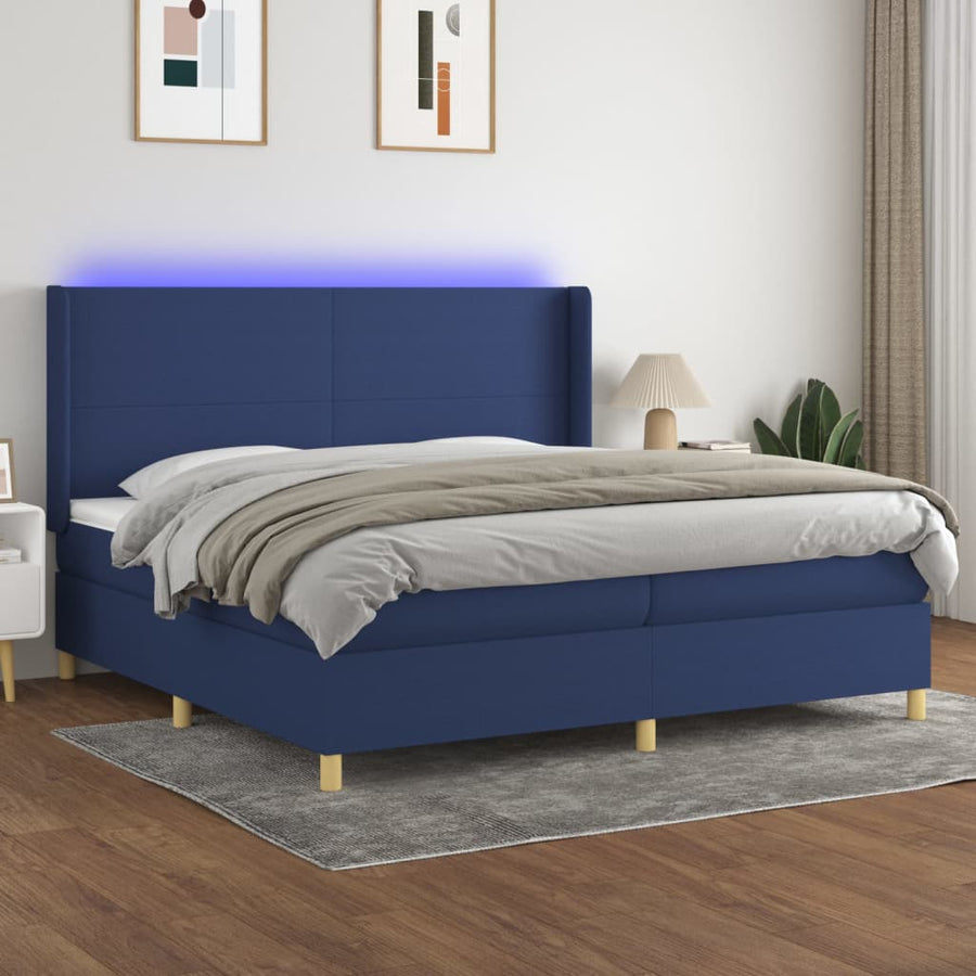 Boxspring Met Matras En Led Stof Blauw 200 x 200 cm Effen ontwerp