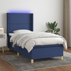 Boxspring Met Matras En Led Stof Blauw 80 x 200 cm Effen met spijkers