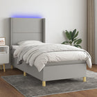 Boxspring Met Matras En Led Stof Lichtgrijs 90 x 190 cm Effen met spijkers