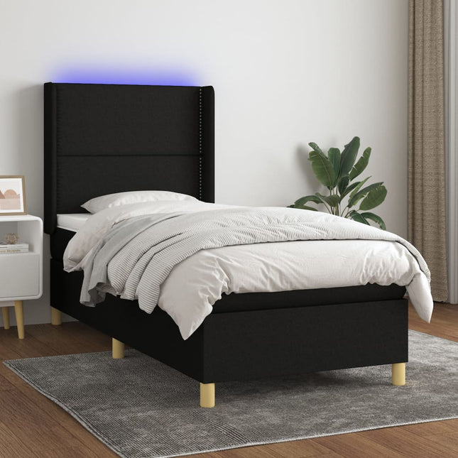 Boxspring Met Matras En Led Stof Zwart 90 x 190 cm Effen met spijkers