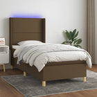 Boxspring Met Matras En Led Stof Donkerbruin 90 x 190 cm Effen met spijkers