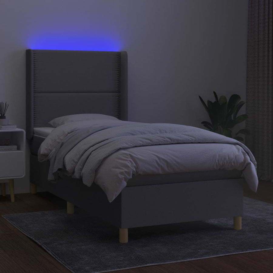 Boxspring Met Matras En Led Stof Lichtgrijs 90 x 200 cm Effen met spijkers