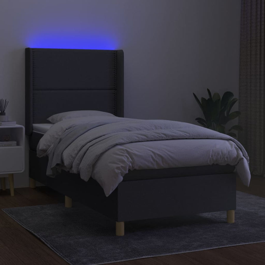 Boxspring Met Matras En Led Stof Donkergrijs 90 x 200 cm Effen met spijkers