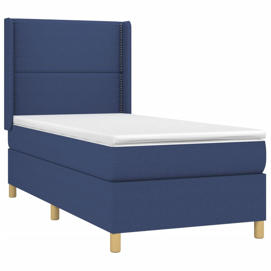 Boxspring Met Matras En Led Stof Blauw 90 x 200 cm Effen met spijkers