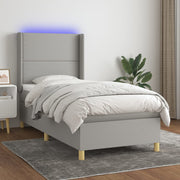 Boxspring 100x200 cm lichtgrijs met matras en LED