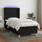 Boxspring Met Matras En Led Stof Zwart 100 x 200 cm Effen met spijkers