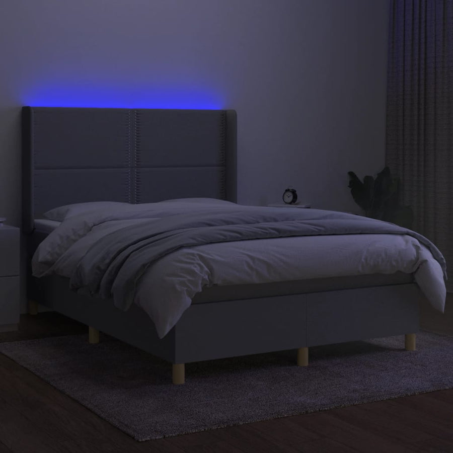 Boxspring Met Matras En Led Stof Lichtgrijs 140 x 190 cm Effen met spijkers