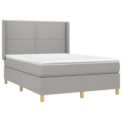 Boxspring Met Matras En Led Stof Lichtgrijs 140 x 190 cm Effen met spijkers
