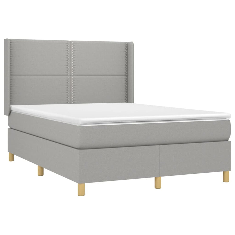 Boxspring Met Matras En Led Stof Lichtgrijs 140 x 190 cm Effen met spijkers