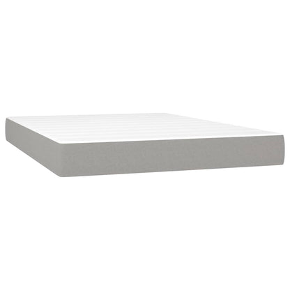 Boxspring Met Matras En Led Stof Lichtgrijs 140 x 190 cm Effen met spijkers