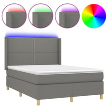 Boxspring Met Matras En Led Stof Donkergrijs 140 x 190 cm Effen met spijkers