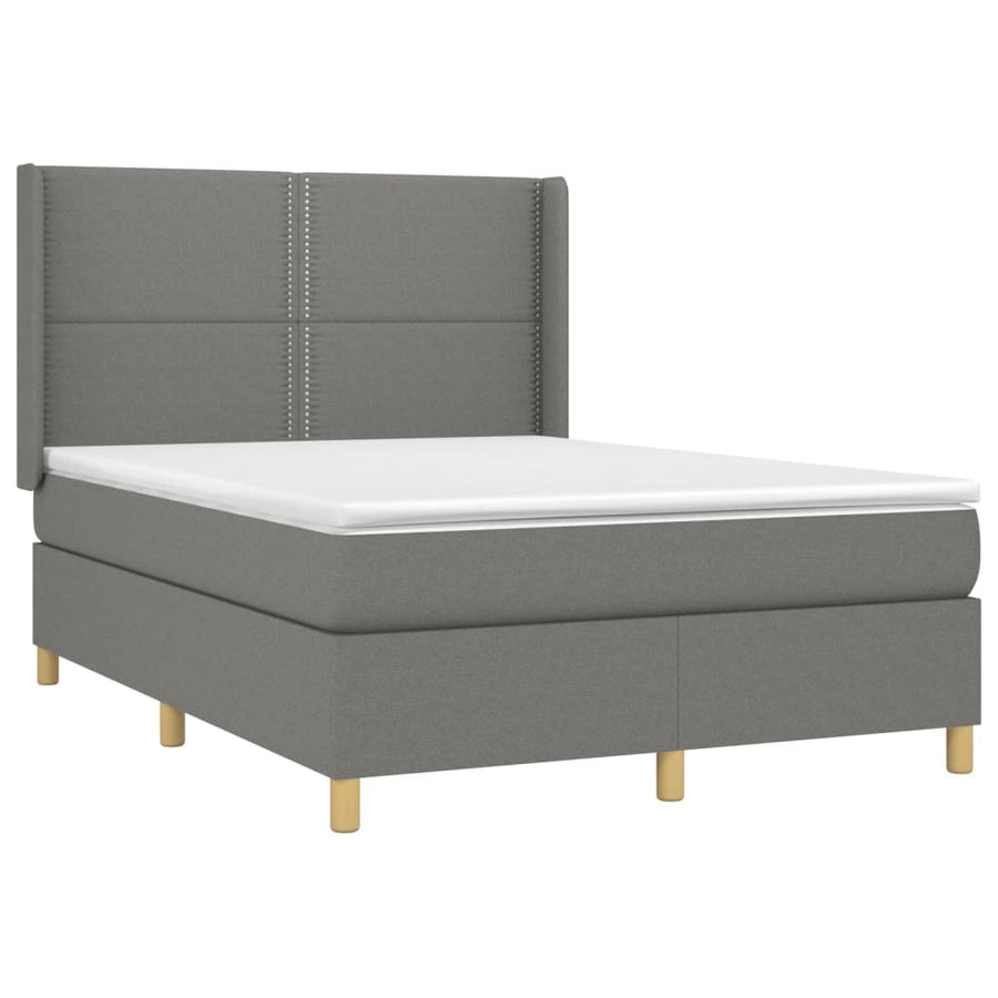 Boxspring Met Matras En Led Stof Donkergrijs 140 x 190 cm Effen met spijkers