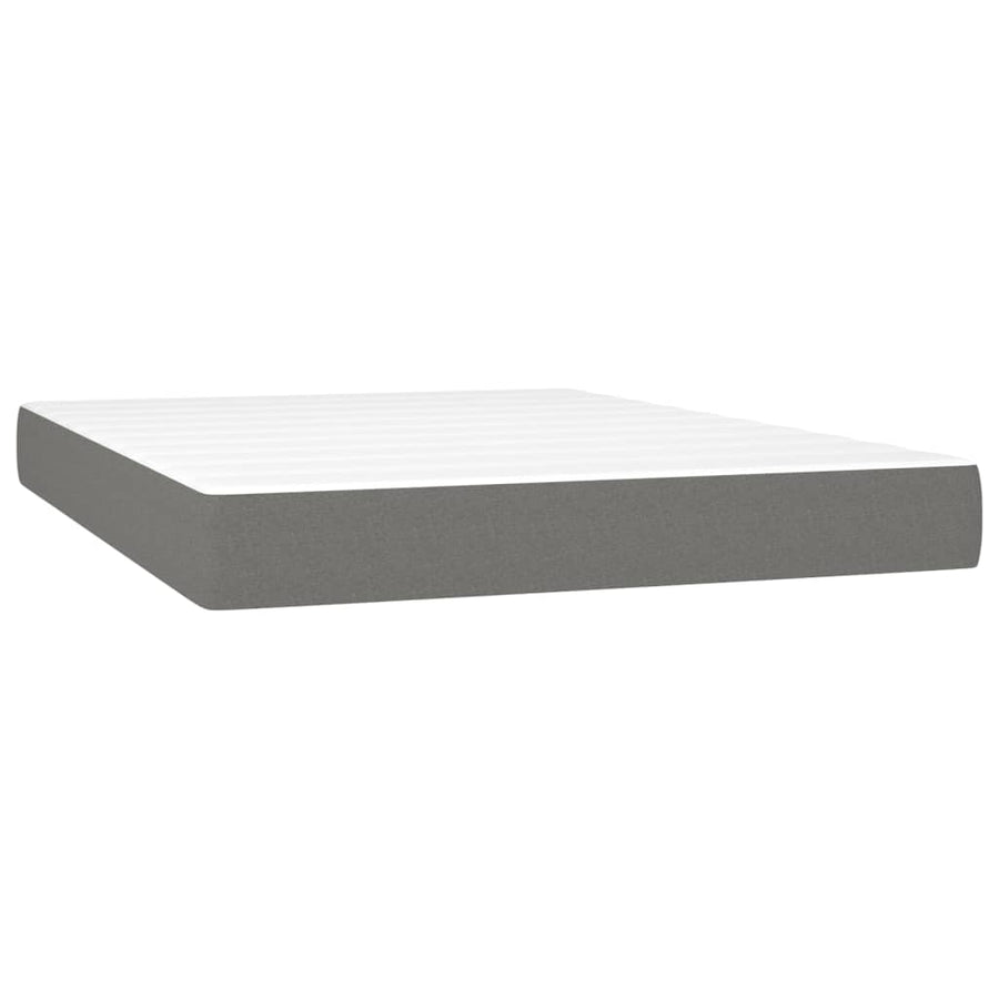 Boxspring Met Matras En Led Stof Donkergrijs 140 x 190 cm Effen met spijkers
