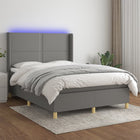 Boxspring Met Matras En Led Stof Donkergrijs 140 x 190 cm Effen met spijkers