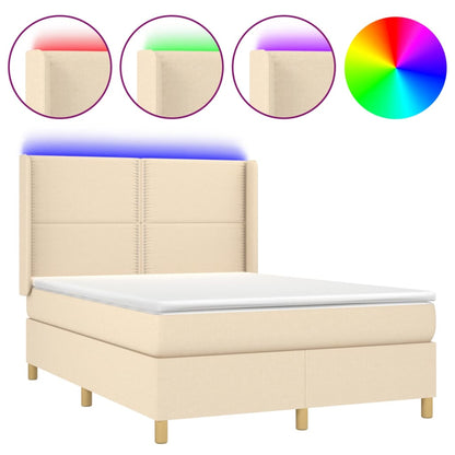 Boxspring met matras en LED stof crèmekleurig 140x190 cm 140 x 190 cm Crème