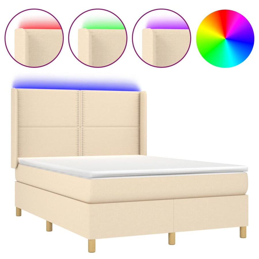 Boxspring met matras en LED stof crèmekleurig 140x190 cm 140 x 190 cm Crème
