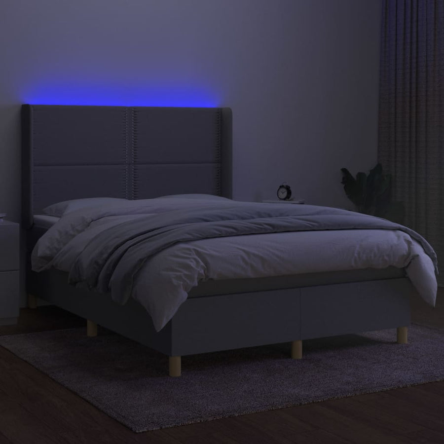 Boxspring Met Matras En Led Stof Lichtgrijs 140 x 200 cm Effen met spijkers