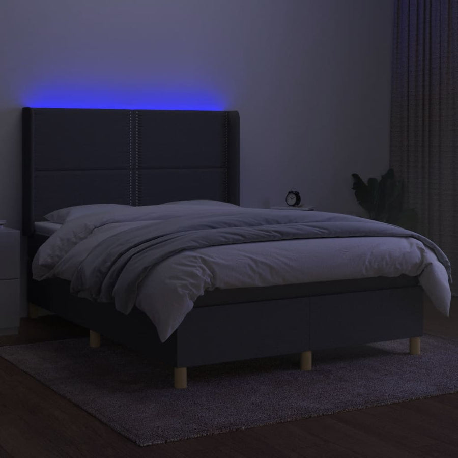 Boxspring Met Matras En Led Stof Donkergrijs 140 x 200 cm Effen met spijkers