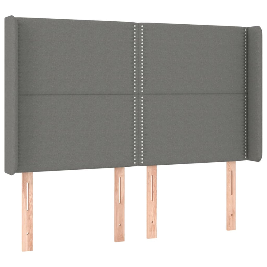 Boxspring Met Matras En Led Stof Donkergrijs 140 x 200 cm Effen met spijkers