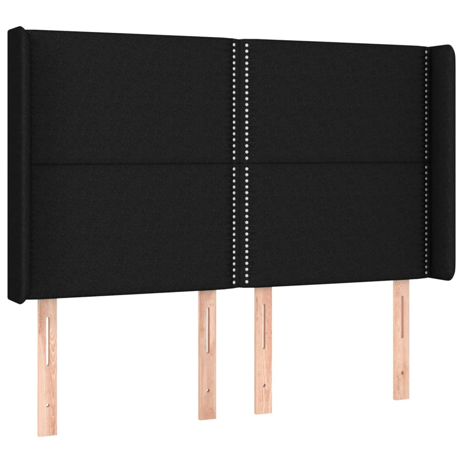 Boxspring Met Matras En Led Stof Zwart 140 x 200 cm Effen met spijkers