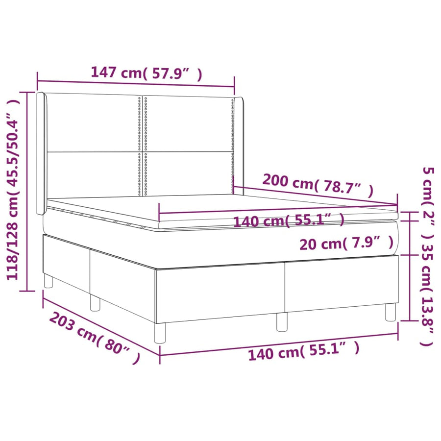 Boxspring Met Matras En Led Stof Zwart 140 x 200 cm Effen met spijkers