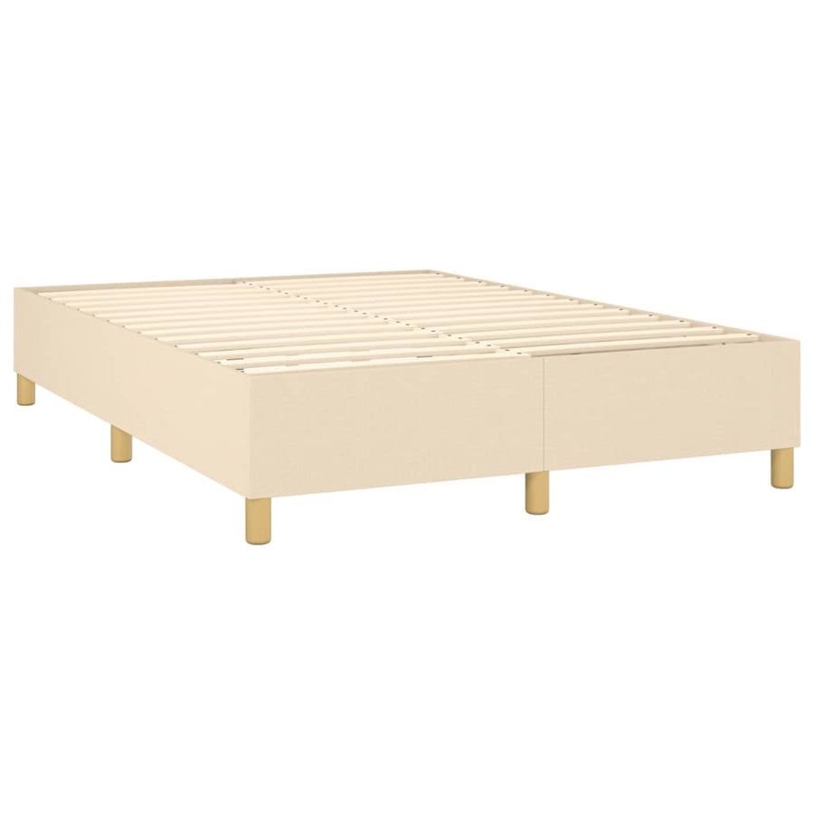 Boxspring met matras en LED stof crèmekleurig 140x200 cm 140 x 200 cm Effen met spijkers