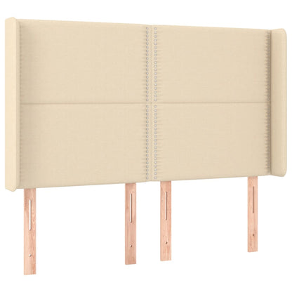 Boxspring met matras en LED stof crèmekleurig 140x200 cm 140 x 200 cm Effen met spijkers
