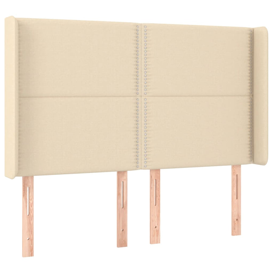 Boxspring met matras en LED stof crèmekleurig 140x200 cm 140 x 200 cm Effen met spijkers