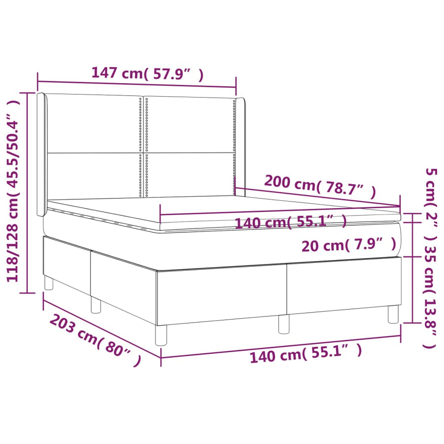 Boxspring met matras en LED stof crèmekleurig 140x200 cm 140 x 200 cm Effen met spijkers