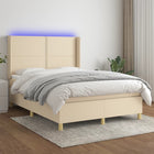 Boxspring met matras en LED stof crèmekleurig 140x200 cm 140 x 200 cm Effen met spijkers