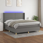 Boxspring Met Matras En Led Stof Donkergrijs 160 x 200 cm Effen met spijkers