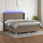 Boxspring met matras en LED stof taupe 160x200 cm 160 x 200 cm Effen met spijkers