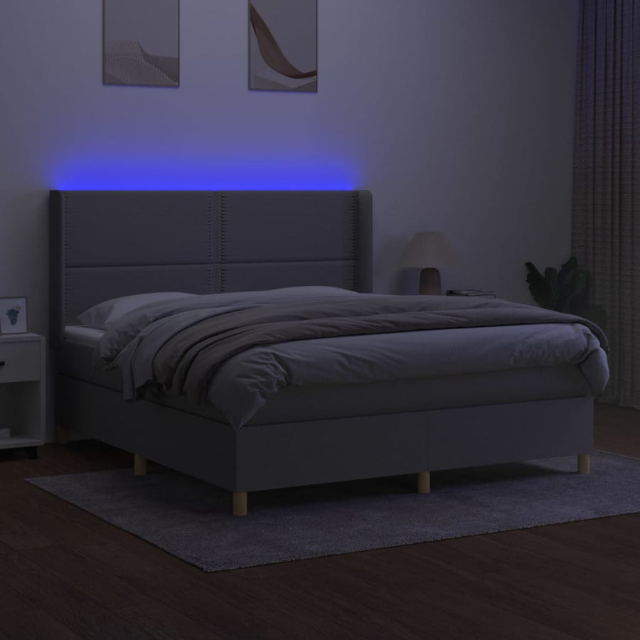 Boxspring Met Matras En Led Stof Lichtgrijs 180 x 200 cm Effen met spijkers