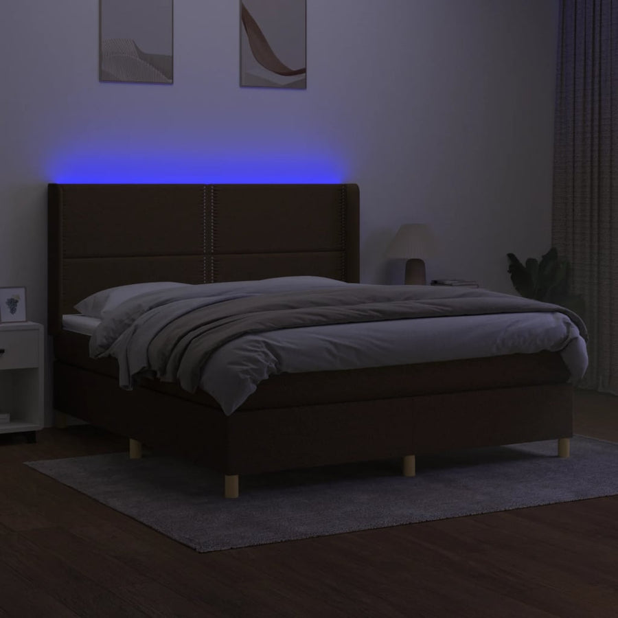 Boxspring Met Matras En Led Stof 180 x 200 cm Donkerbruin