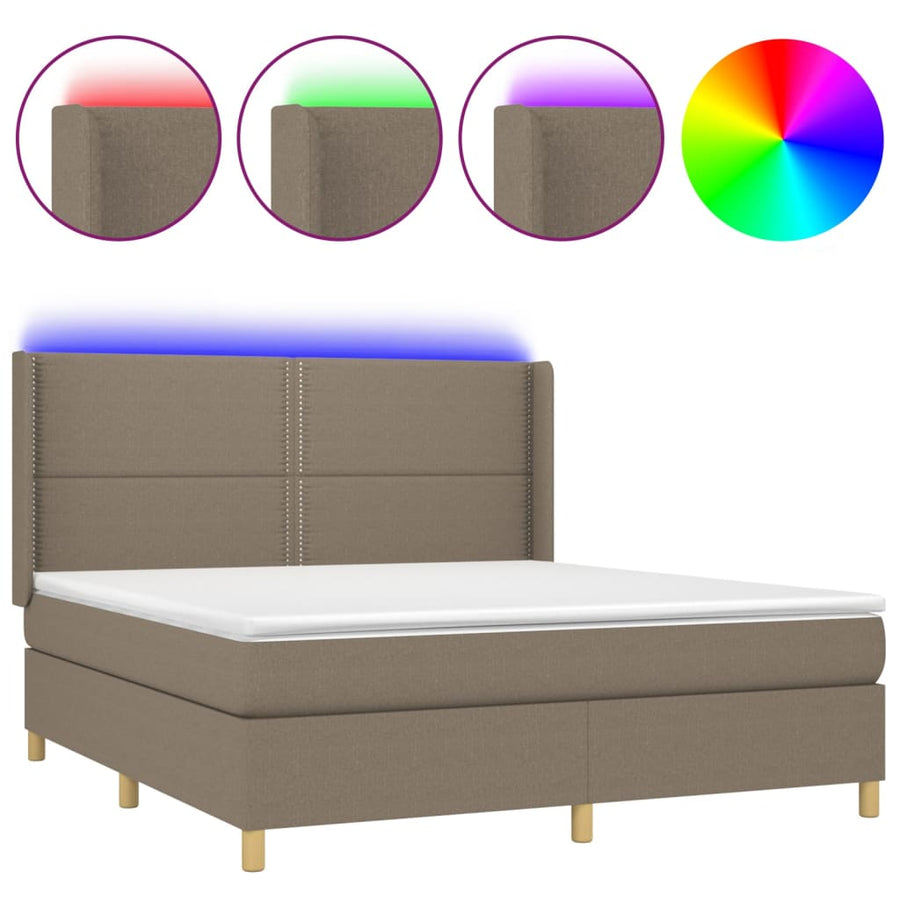 Boxspring Met Matras En Led Stof Taupe 180 x 200 cm Effen met spijkers