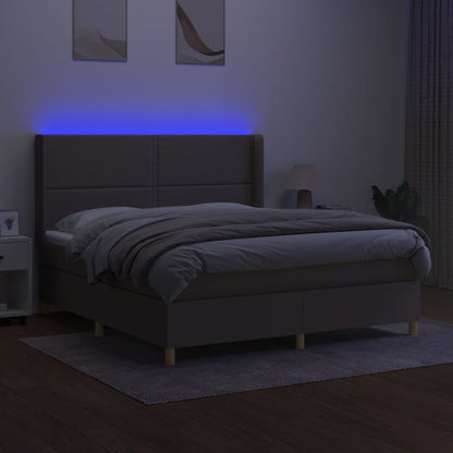 Boxspring Met Matras En Led Stof Taupe 180 x 200 cm Effen met spijkers