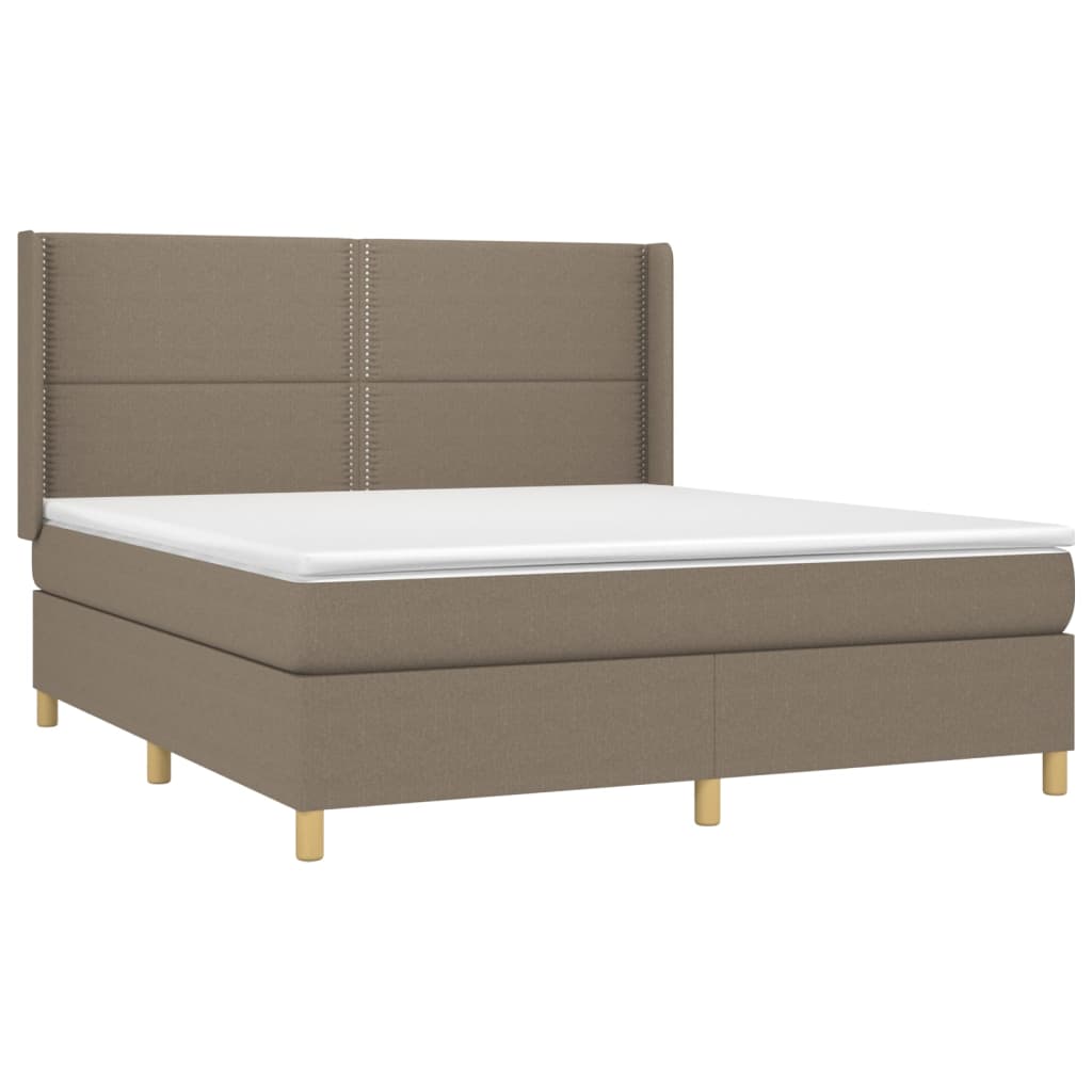 Boxspring Met Matras En Led Stof Taupe 180 x 200 cm Effen met spijkers