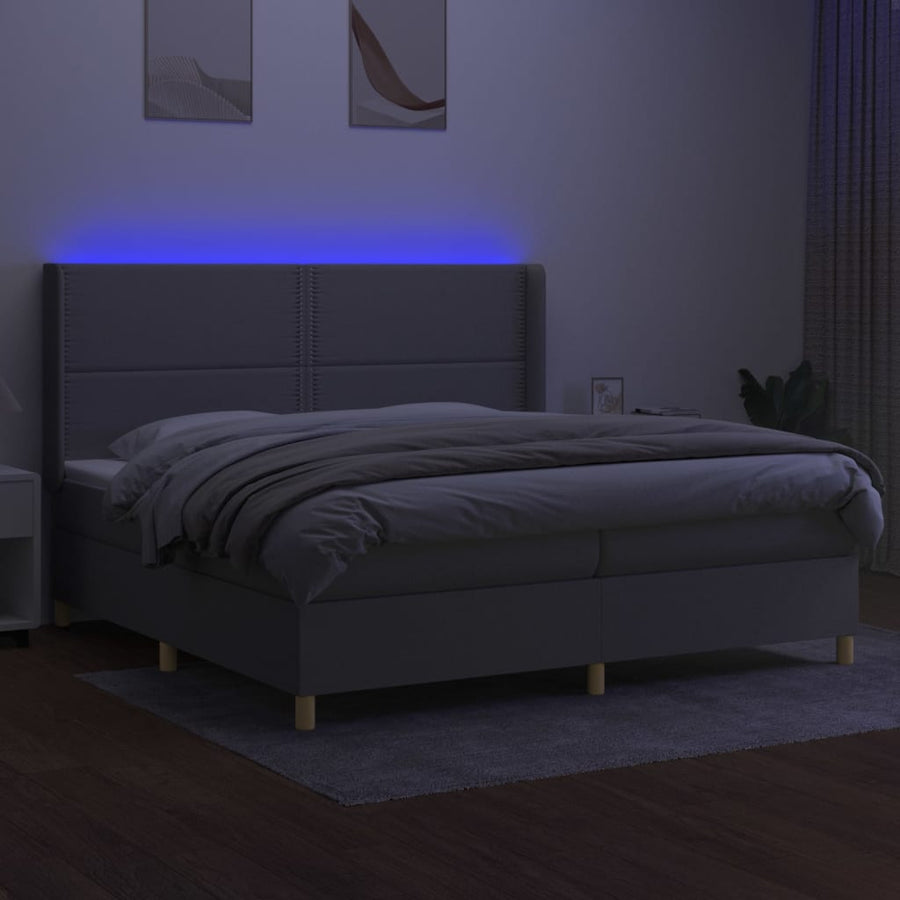 Boxspring Met Matras En Led Stof Lichtgrijs 200 x 200 cm Effen met spijkers