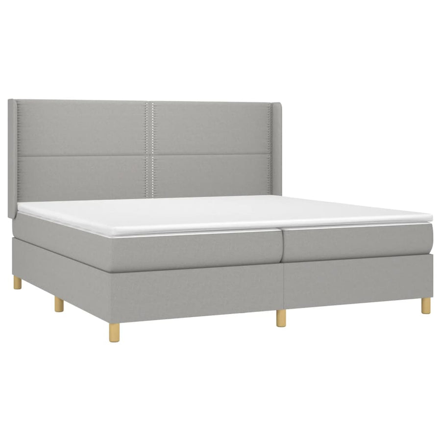 Boxspring Met Matras En Led Stof Lichtgrijs 200 x 200 cm Effen met spijkers