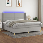 Box spring with mattress and LED fabric light grey 200x200 cm
